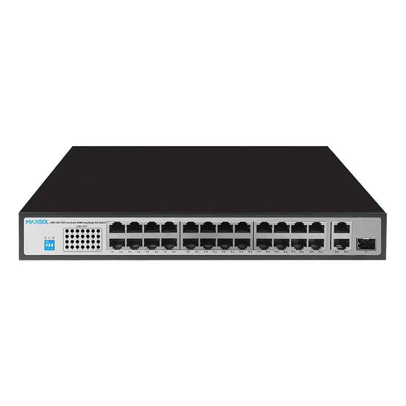 24-портовий комутатор Fast Ethernet PoE+ із гігабітними портами висхідного з’єднання