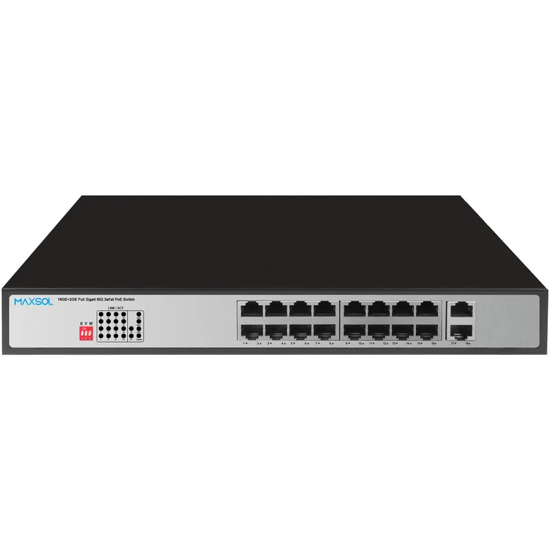 16-портовий комутатор Gigabit PoE+, 300W, 2 порти висхідного з’єднання