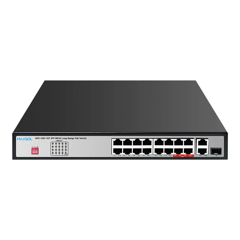 16-портовий комутатор Hi-PoE 200W із висхідним з’єднанням 2GE+SFP
