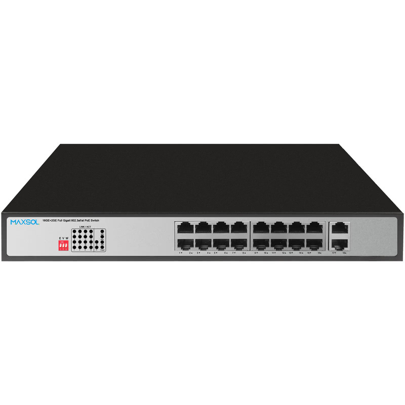 16-портовий комутатор Gigabit PoE+, 300W, 2 порти висхідного з’єднання