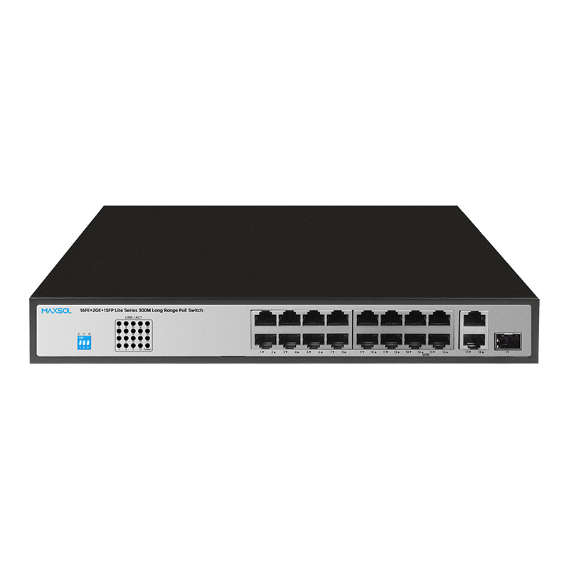 Комутатор PoE серії Lite великої дальності 300M, 200W, із висхідним з’єднанням 16FE+2GE+1GF