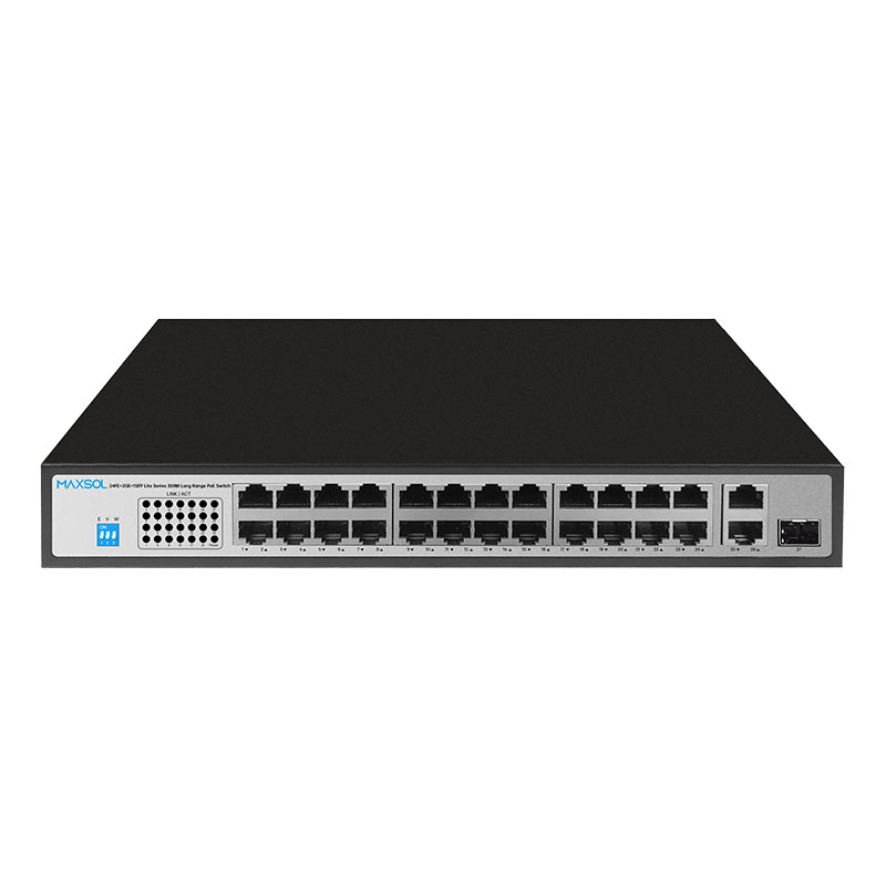 24-портовий комутатор Fast Ethernet PoE+ із гігабітними портами висхідного з’єднання